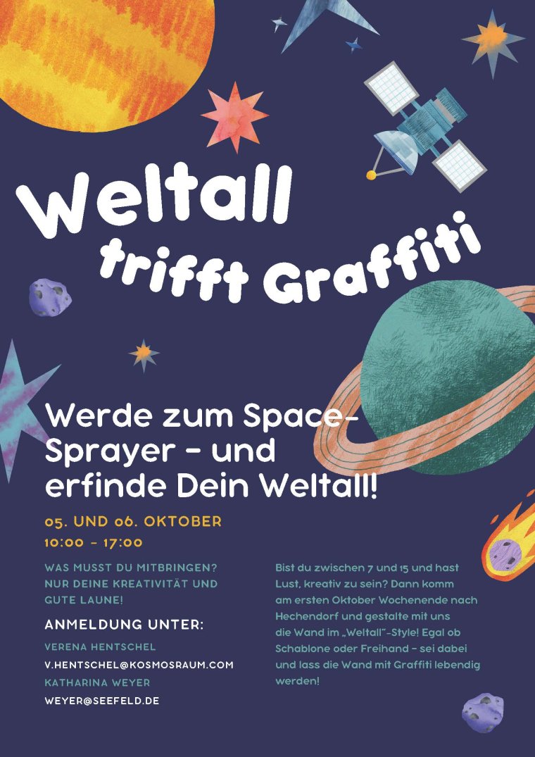 Illustration Weltall mit weißer Schrift